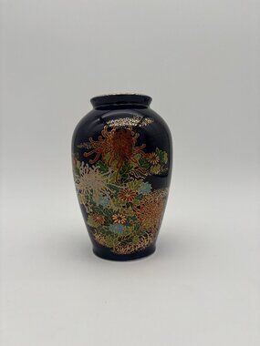 Vintage 6.25" National Silver Company Japanese Cobalt Blue Porcelian Vase Floral